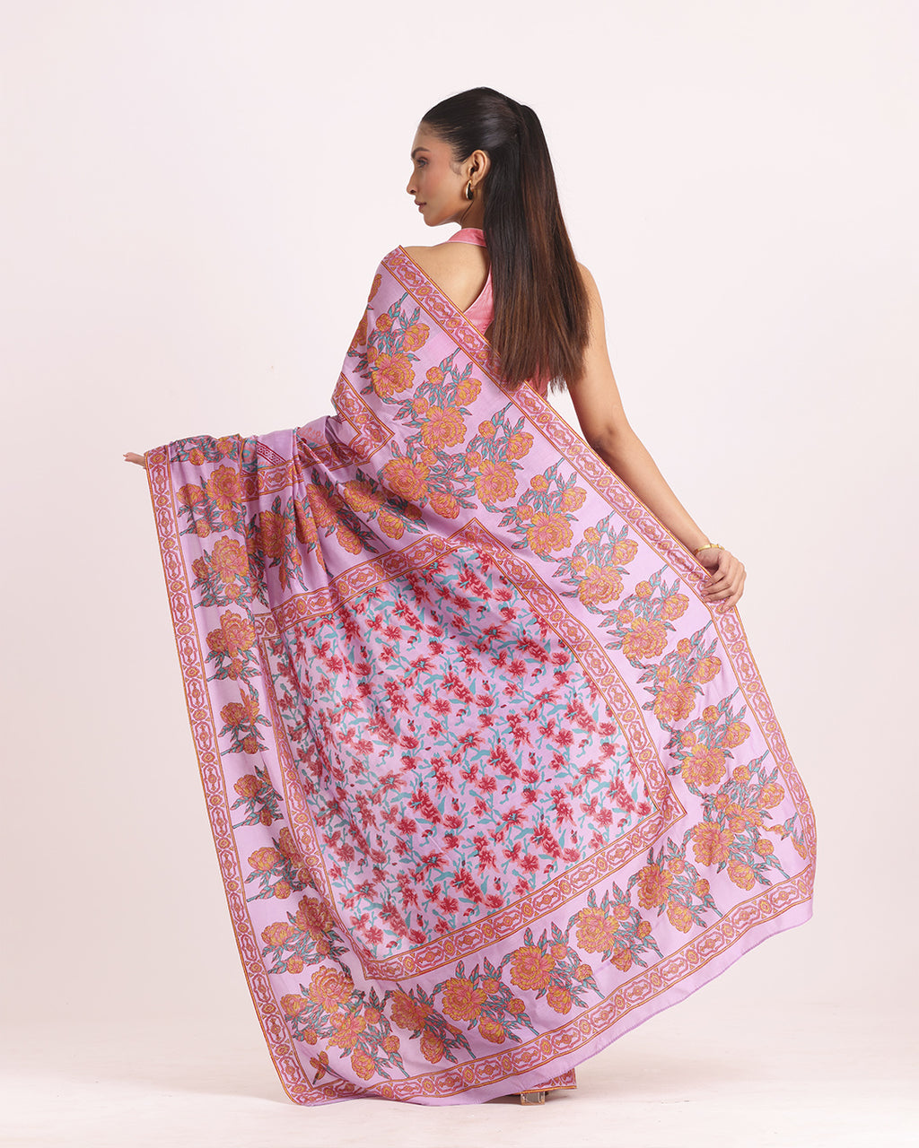 Gulabi Noor Block Printed Saree