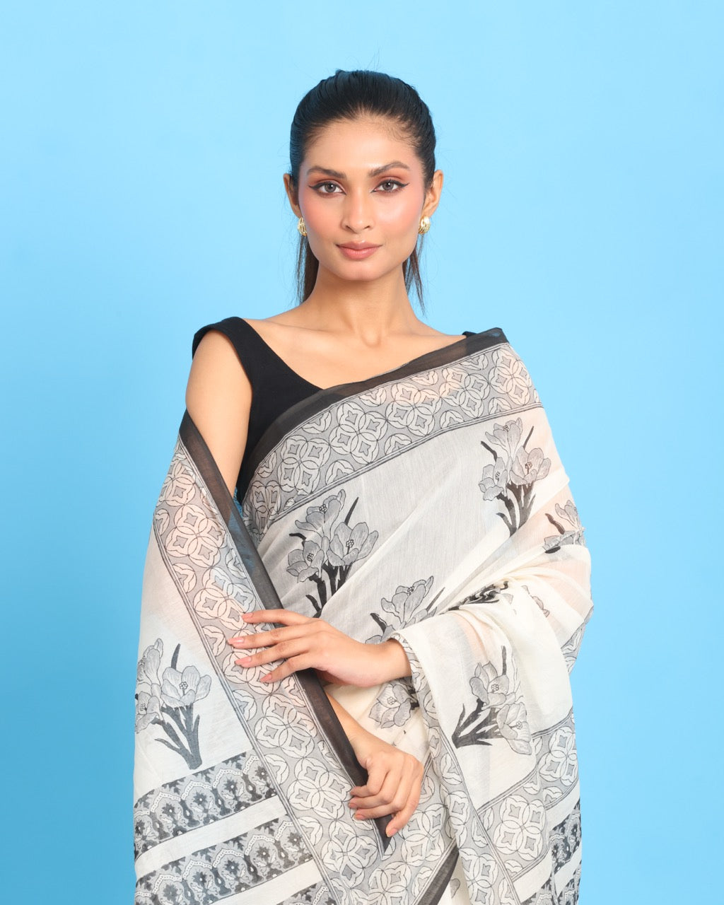 Shwet Pushpa Block Printed Saree
