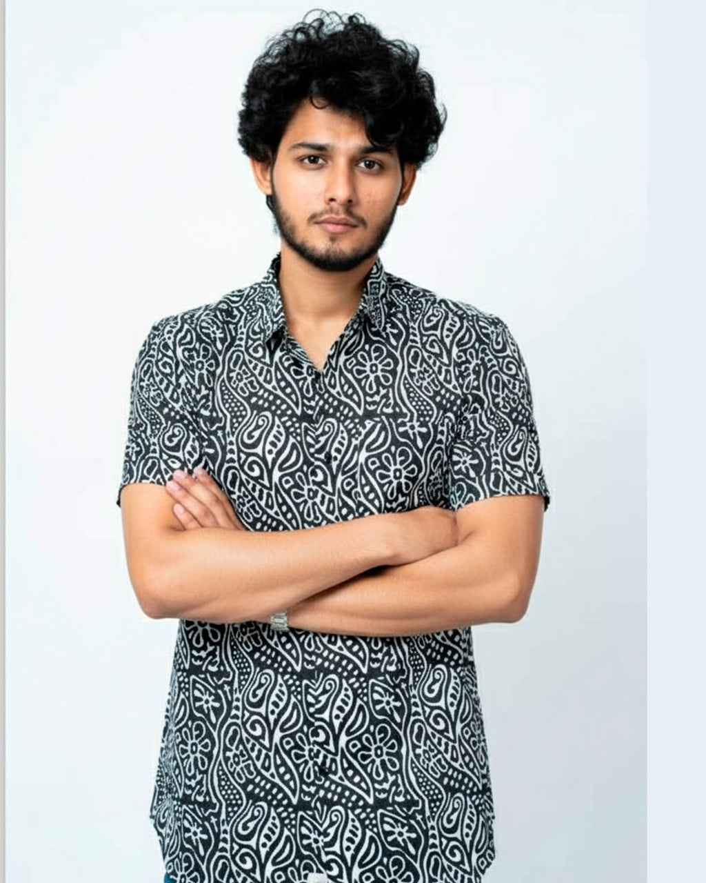 Black and White Floral Print Shirt