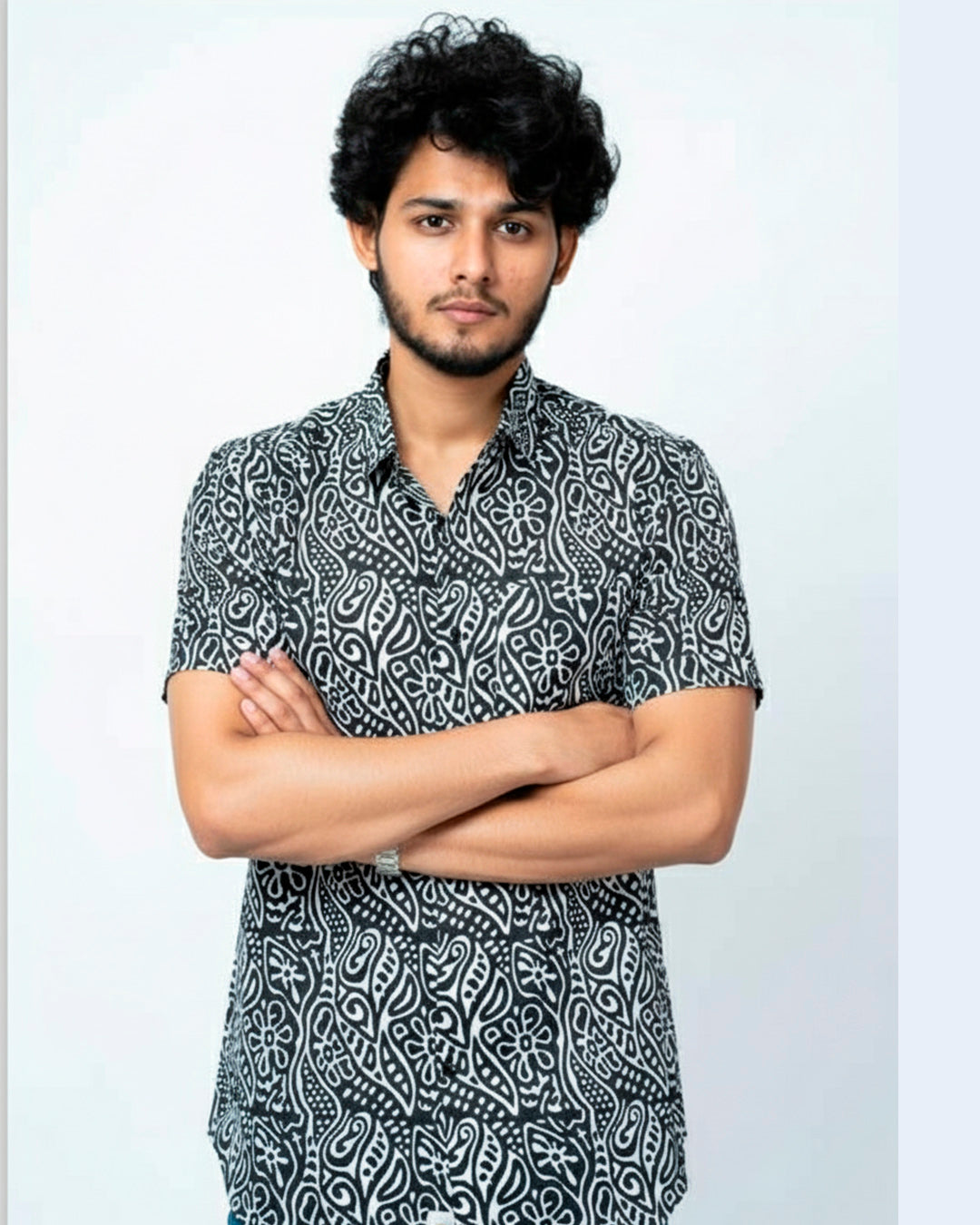 Black and White Floral Print Shirt