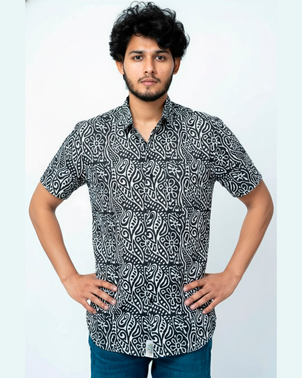 Black and White Floral Print Shirt