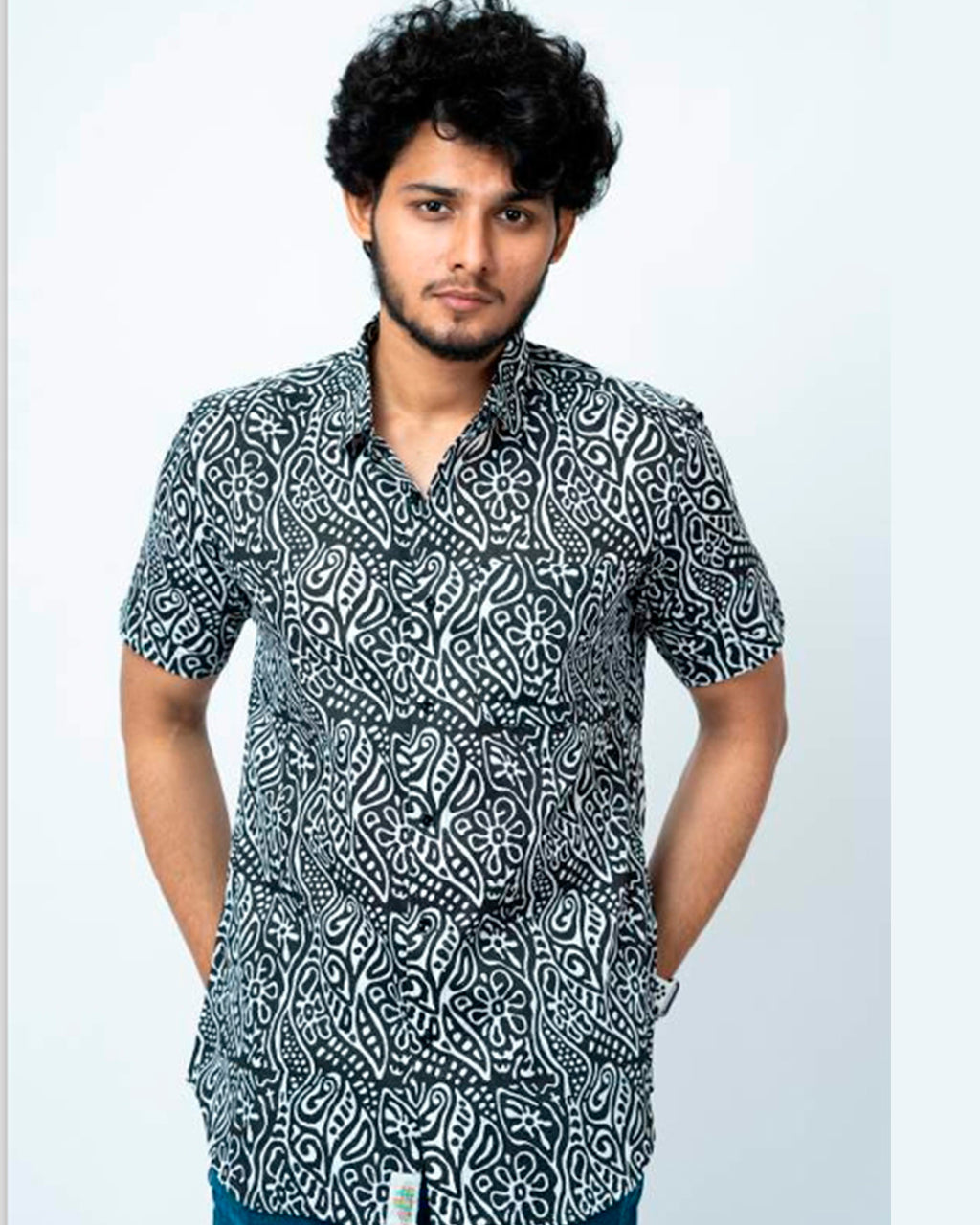 Black and White Floral Print Shirt