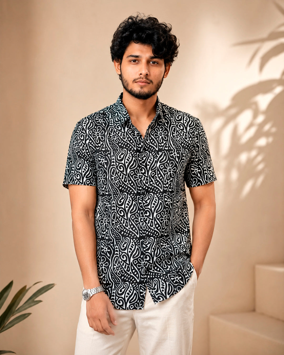 Black and White Floral Print Shirt