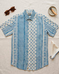 Light Blue Stripes with Geometrical Print Half sleeve shirt