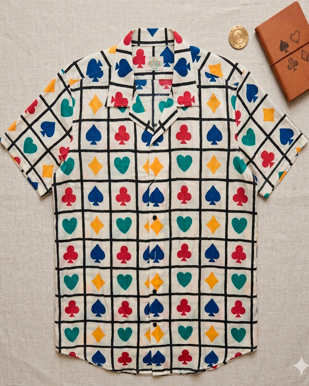 Playing Cards with Black Checks Cotton Half Sleeve Shirt