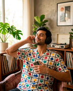 Playing Cards with Black Checks Cotton Half Sleeve Shirt