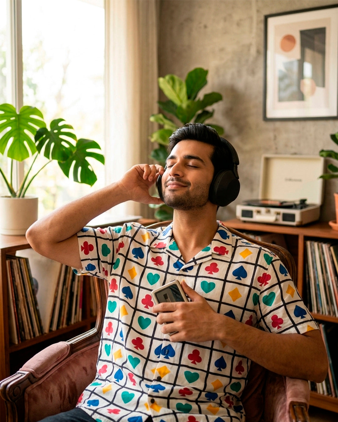 Playing Cards with Black Checks Cotton Half Sleeve Shirt