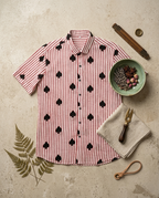 Black Spades Motif Red Striped Cotton Half sleeve shirt