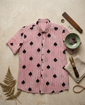 Black Spades Motif Red Striped Cotton Half sleeve shirt