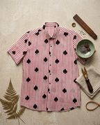 Black Spades Motif Red Striped Cotton Half sleeve shirt