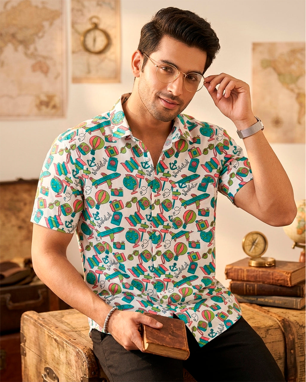 Wanderlust Block Print Mens  Half Shirt