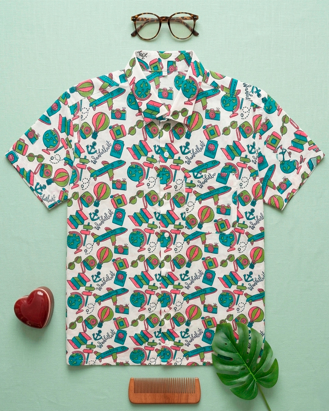 Wanderlust Block Print Mens  Half Shirt