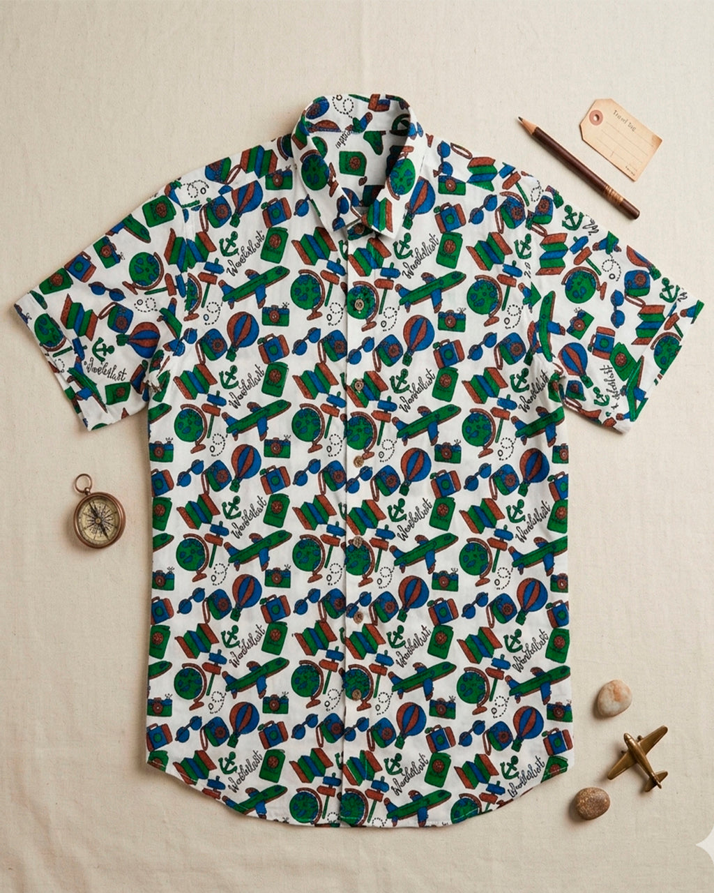 Wanderlust Block Print Mens  Half Shirt