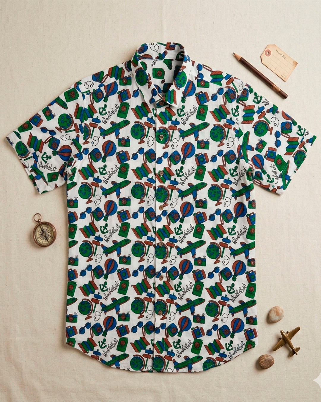 Wanderlust Block Print Mens  Half Shirt