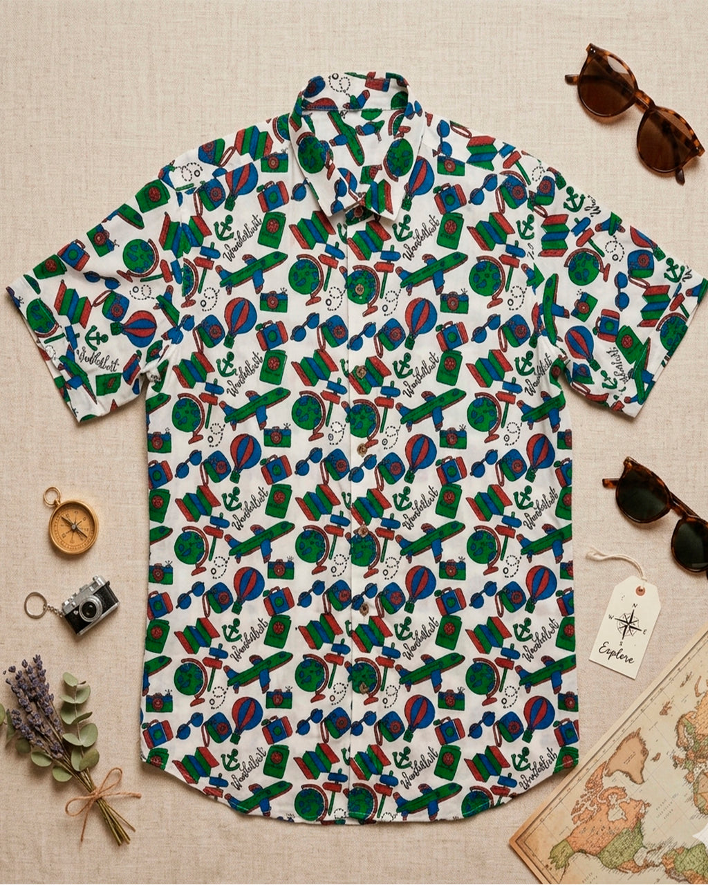 Wanderlust Block Print Mens  Half Shirt
