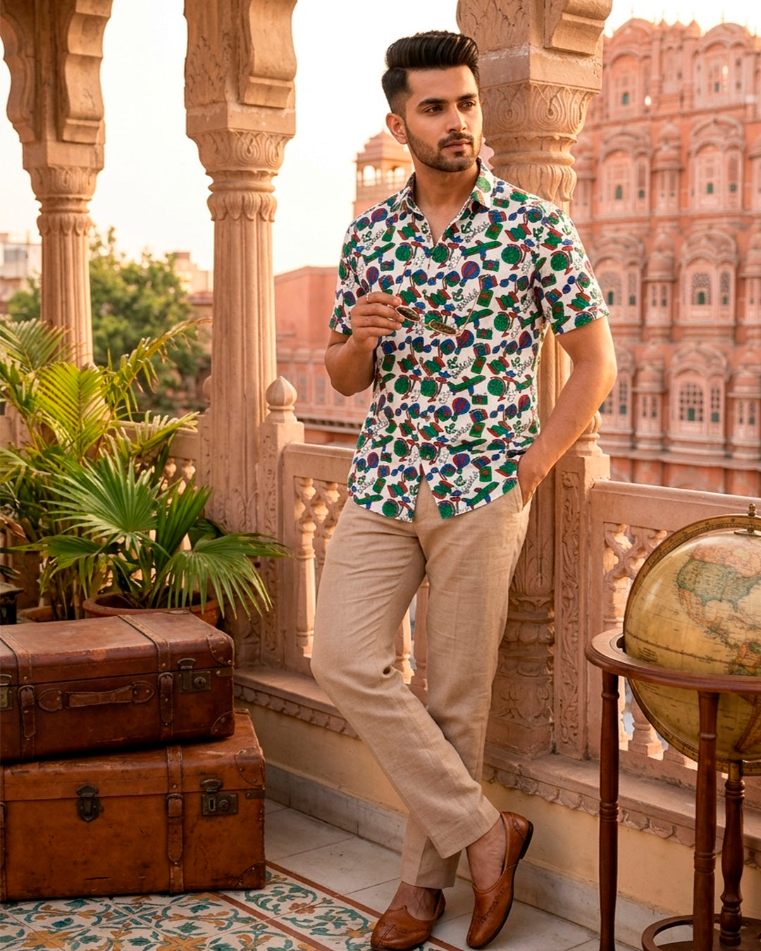 Wanderlust Block Print Mens  Half Shirt