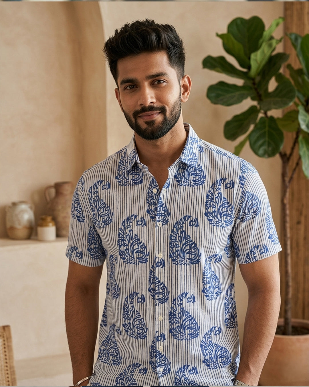Blue Stripes with Mughal Kairi Shirt