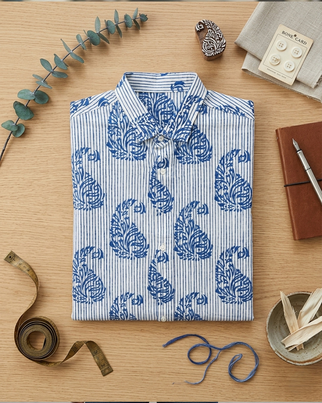 Blue Stripes with Mughal Kairi Shirt