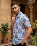 Blue Stripes with Mughal Kairi Shirt