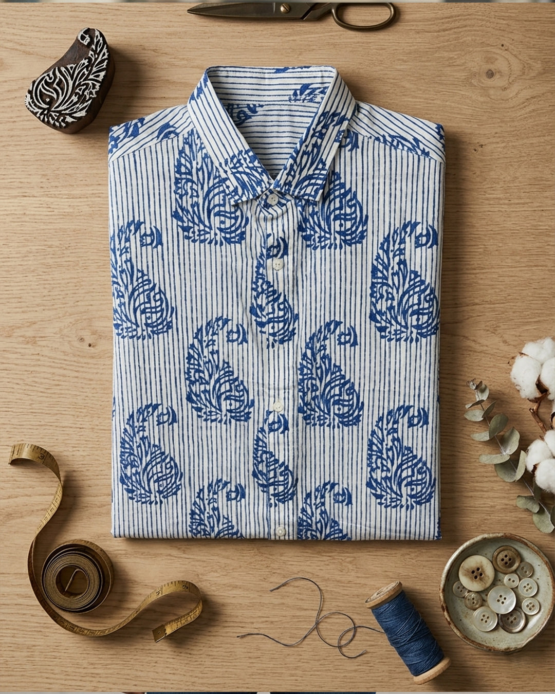 Blue Stripes with Mughal Kairi Shirt