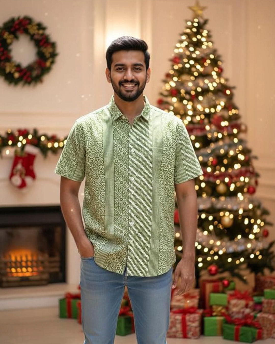 Pista green Cotton Half sleeve shirt