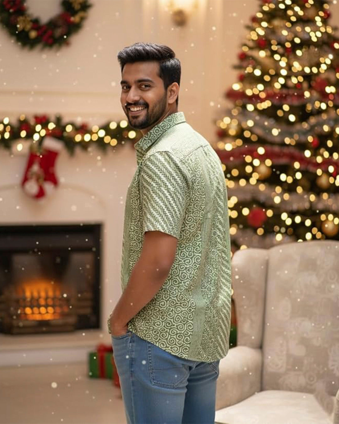 Pista green Cotton Half sleeve shirt