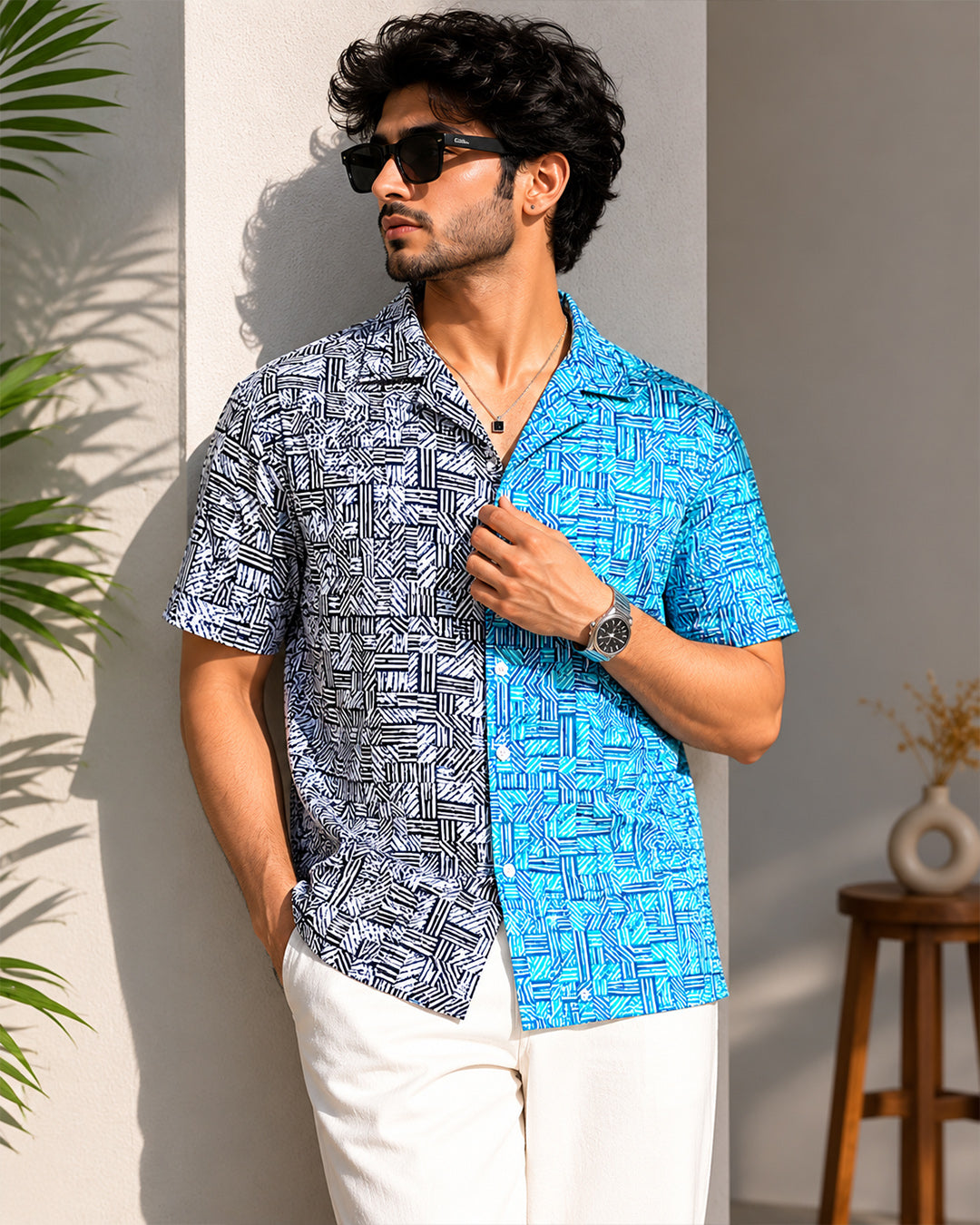 Blue Black Half Sleeve Shirt
