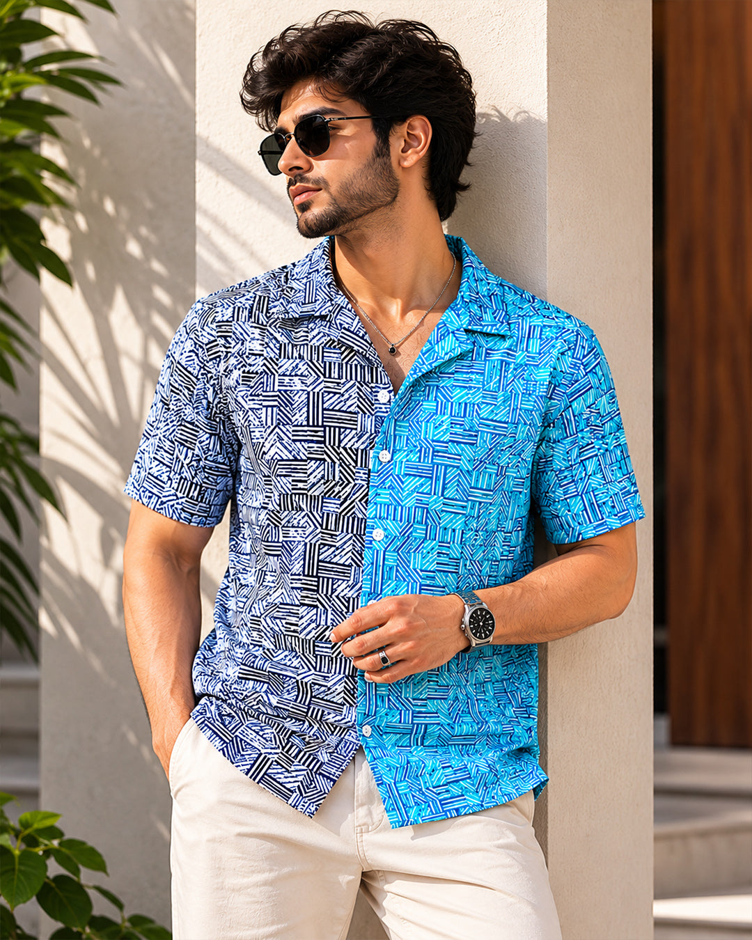 Blue Black Half Sleeve Shirt