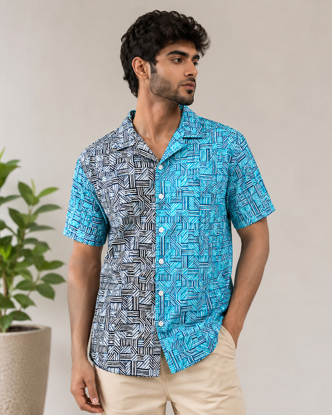 Blue Black Half Sleeve Shirt