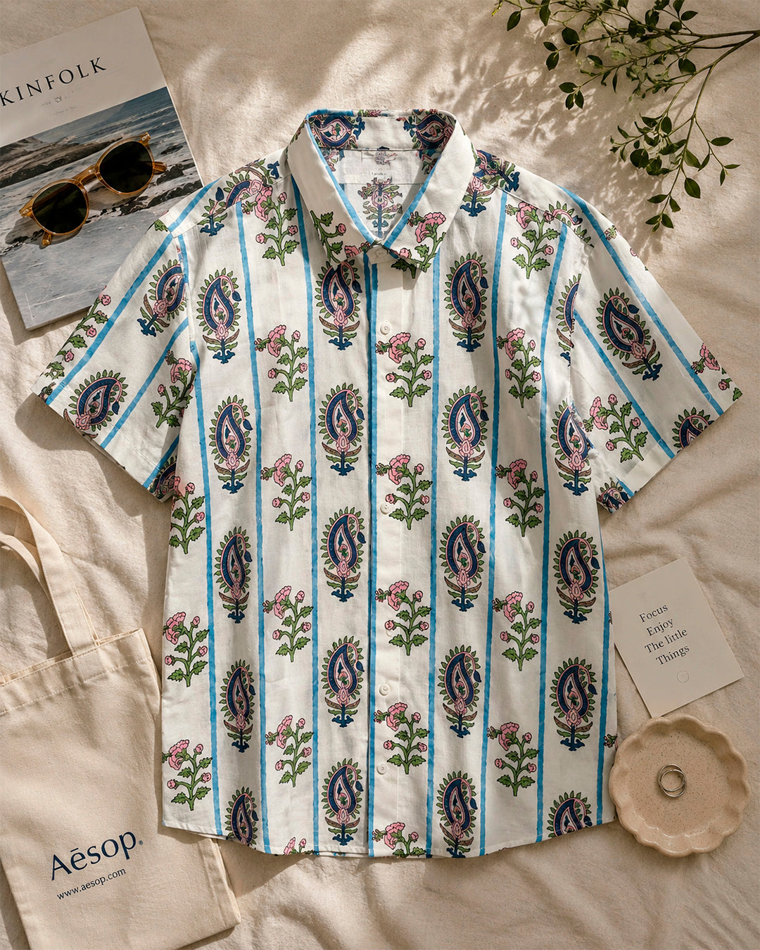 Blue Stripe with Mughal Floral Motif Shirt