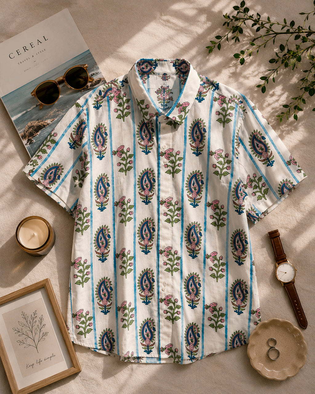 Blue Stripe with Mughal Floral Motif Shirt