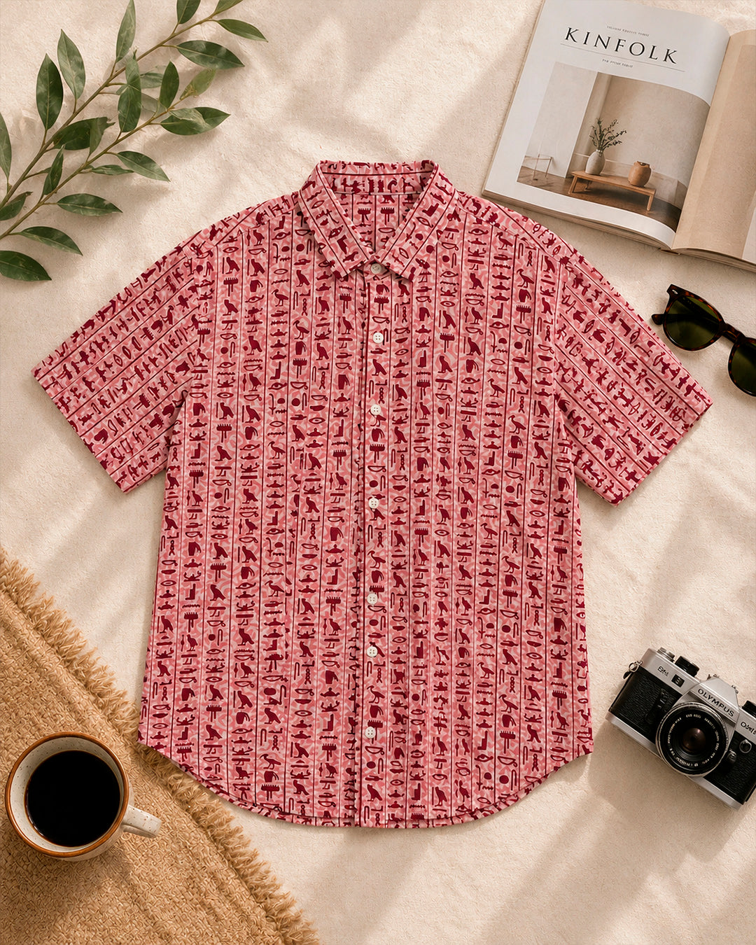 Red Egyptian Motif Printed Shirt