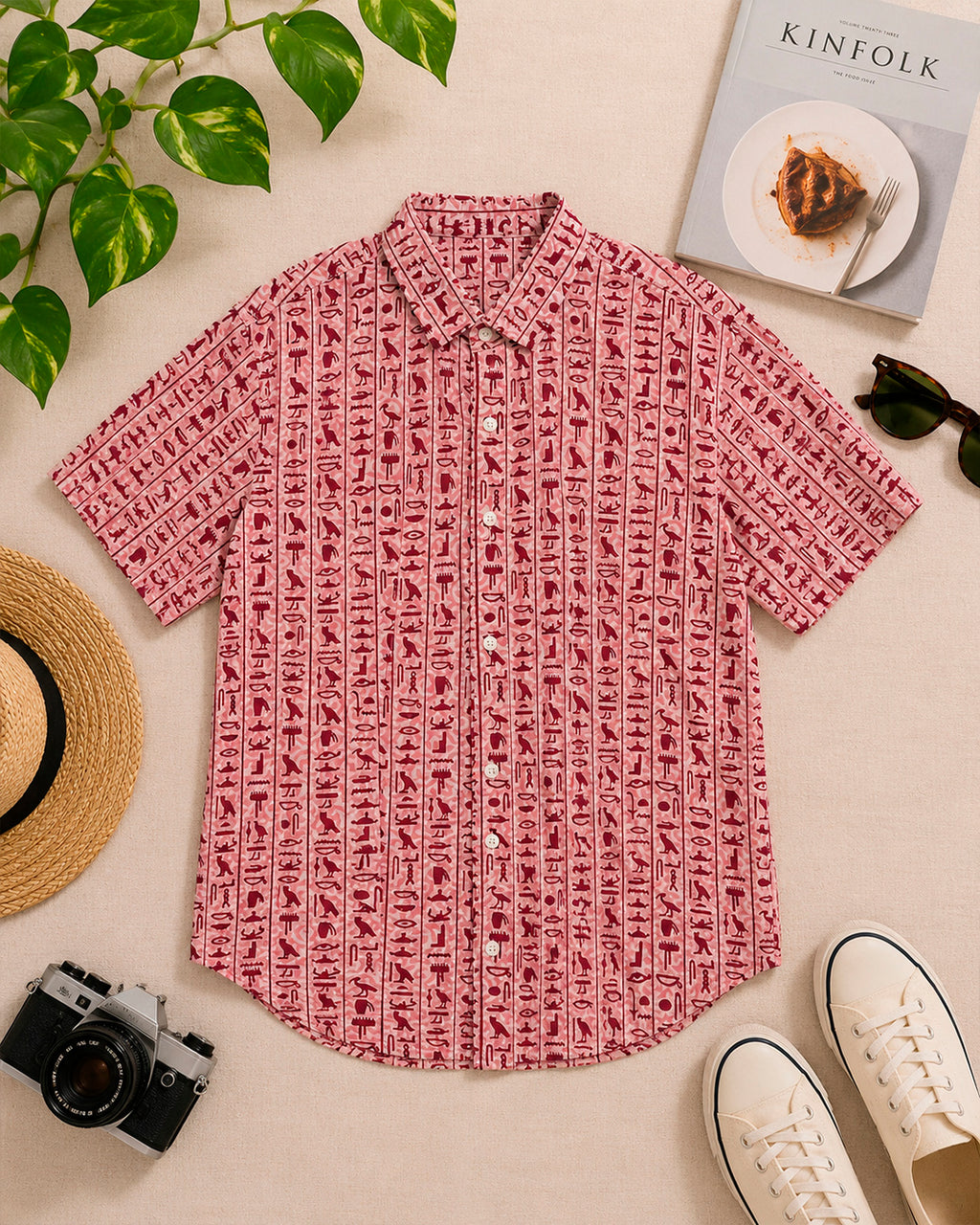 Red Egyptian Motif Printed Shirt