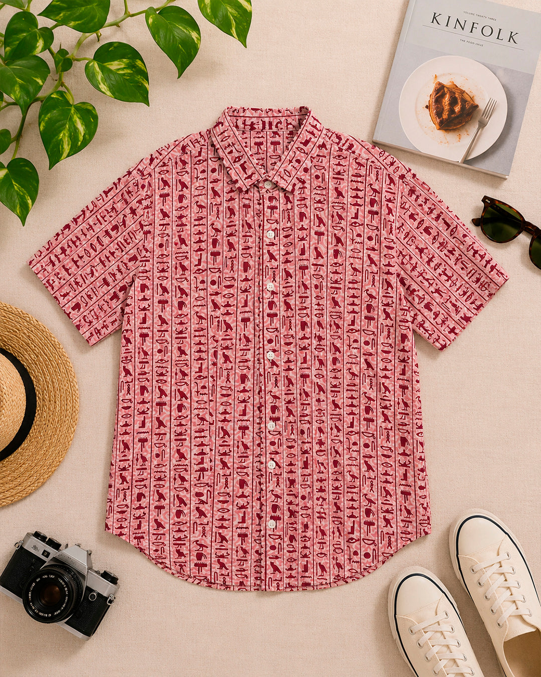 Red Egyptian Motif Printed Shirt