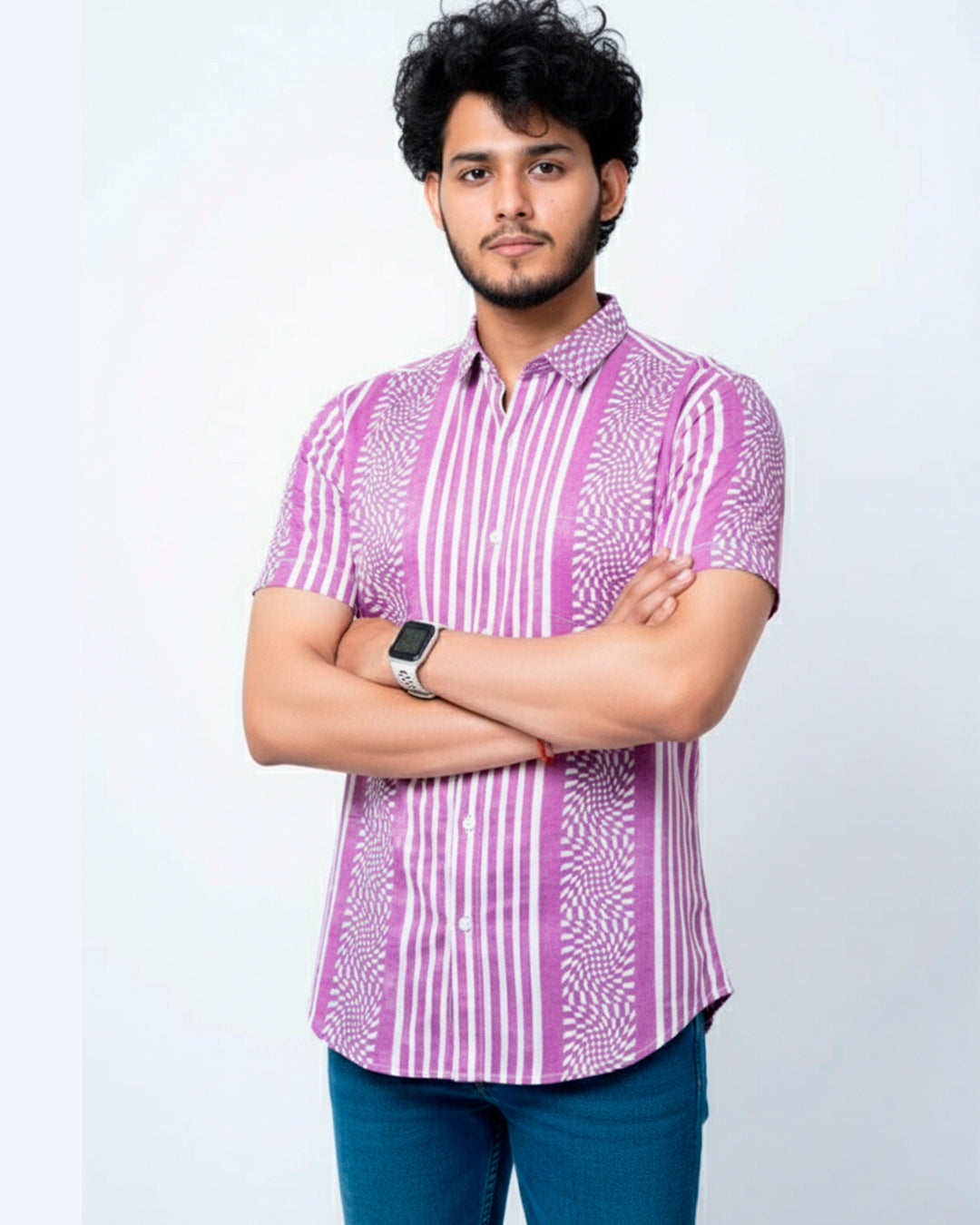 Purple Abstract Print Half Shirt