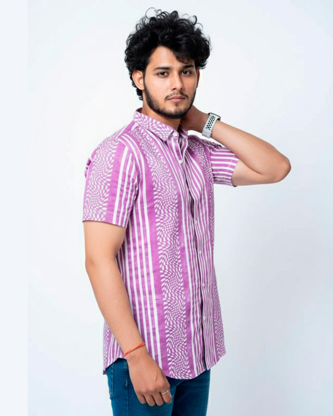 Purple Abstract Print Half Shirt