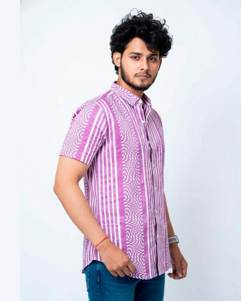 Purple Abstract Print Half Shirt