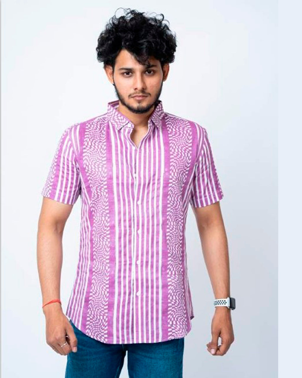 Purple Abstract Print Half Shirt