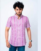 Purple Abstract Print Half Shirt