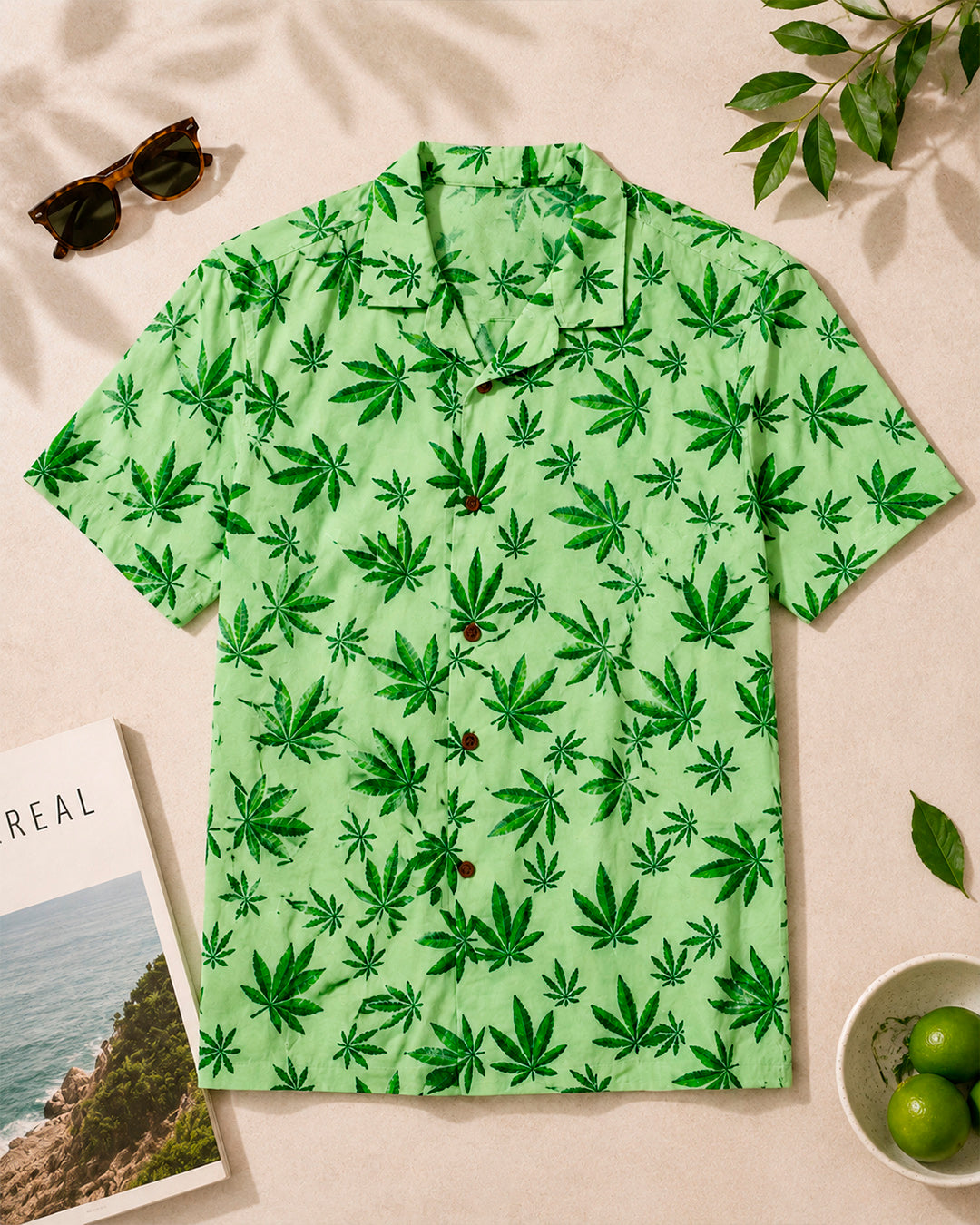 Hemp leaf printed half shirt