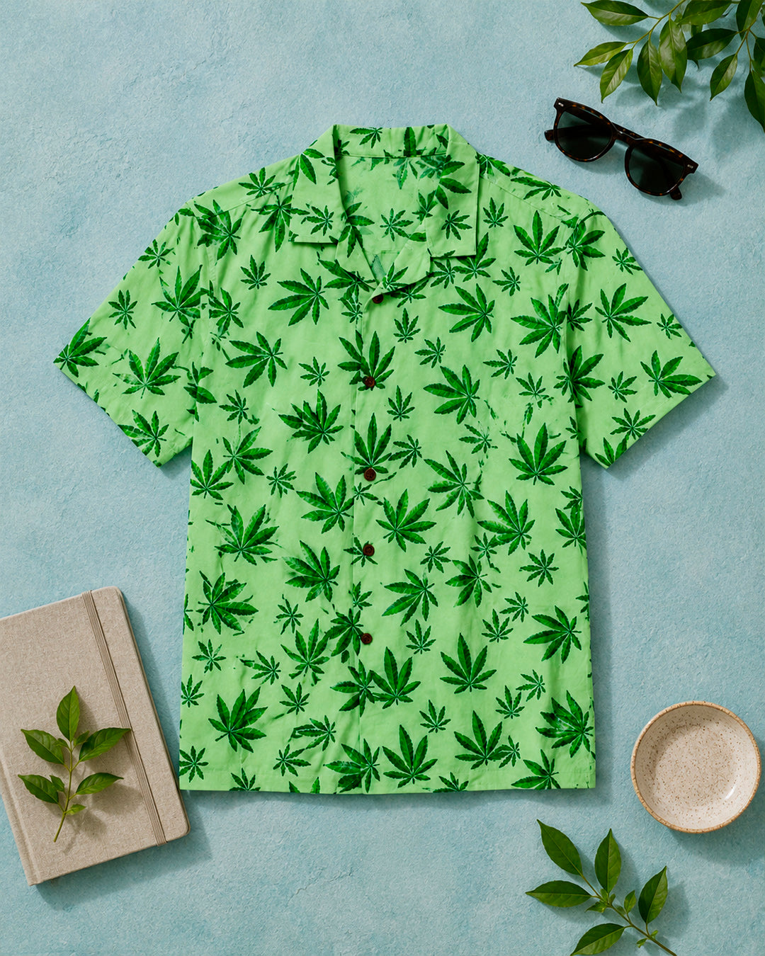 Hemp leaf printed half shirt