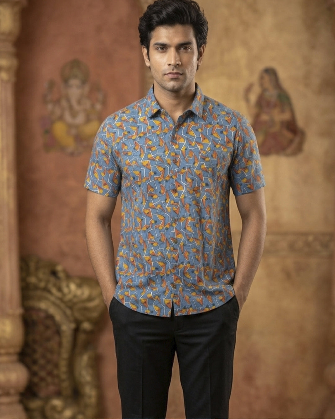 Geometric Abstract Print Half Sleeve Shirt