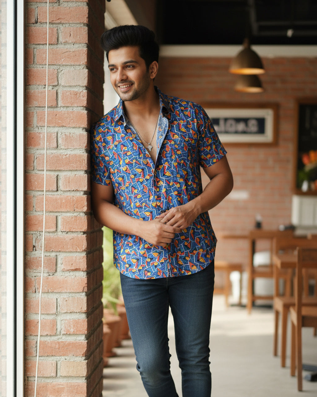 Geometric Abstract Print Half Sleeve Shirt
