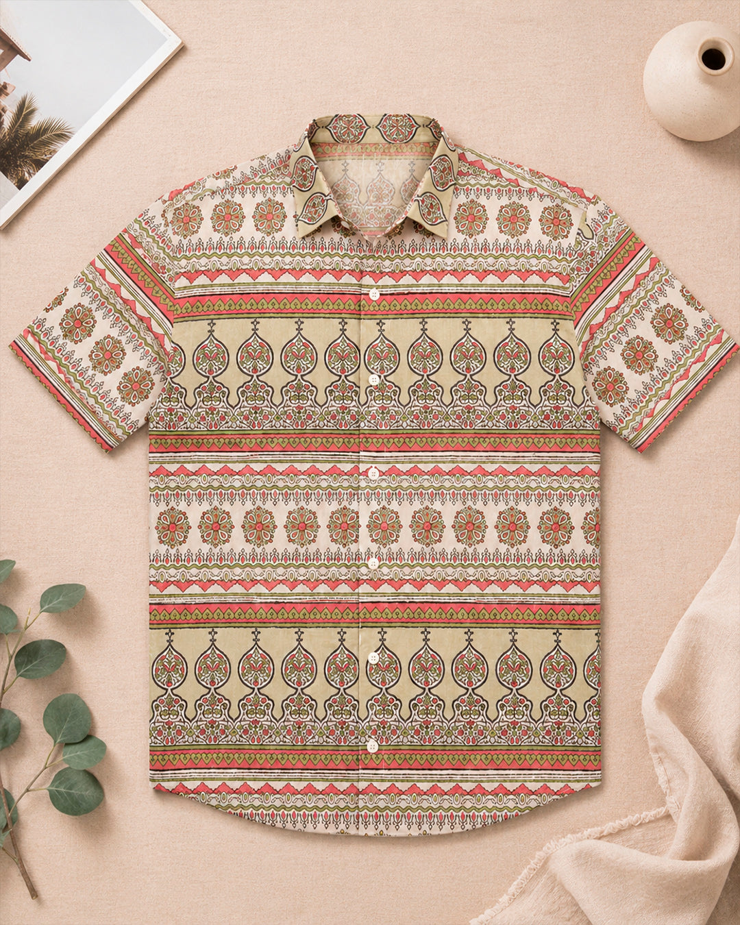 Ajrakh Mughal Motif Half Shirt