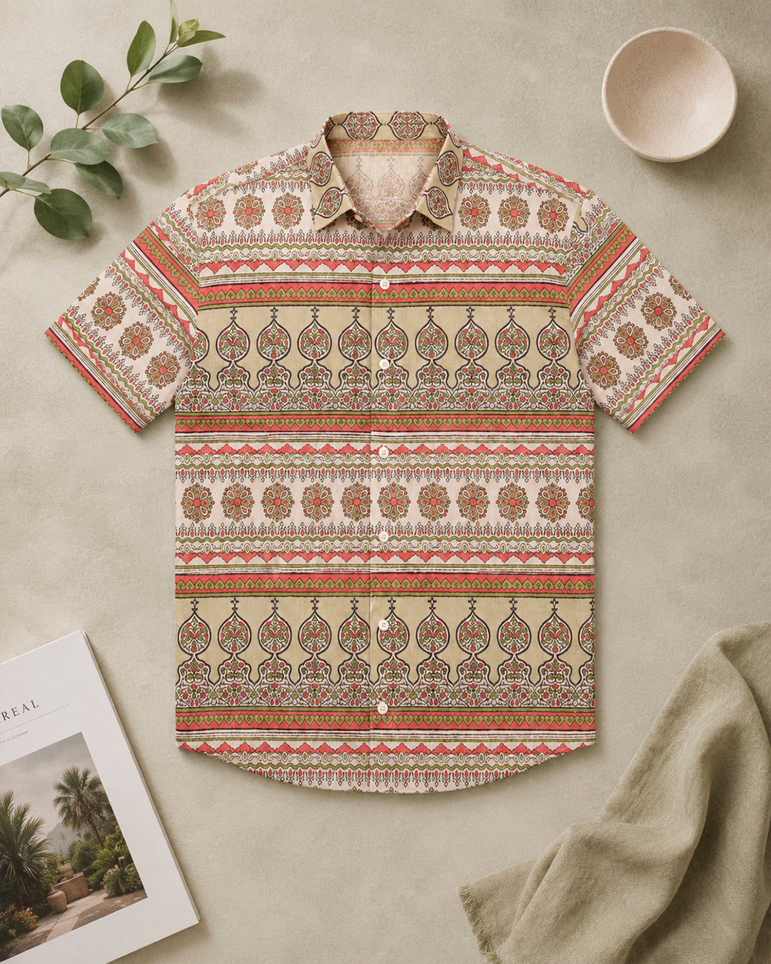 Ajrakh Mughal Motif Half Shirt