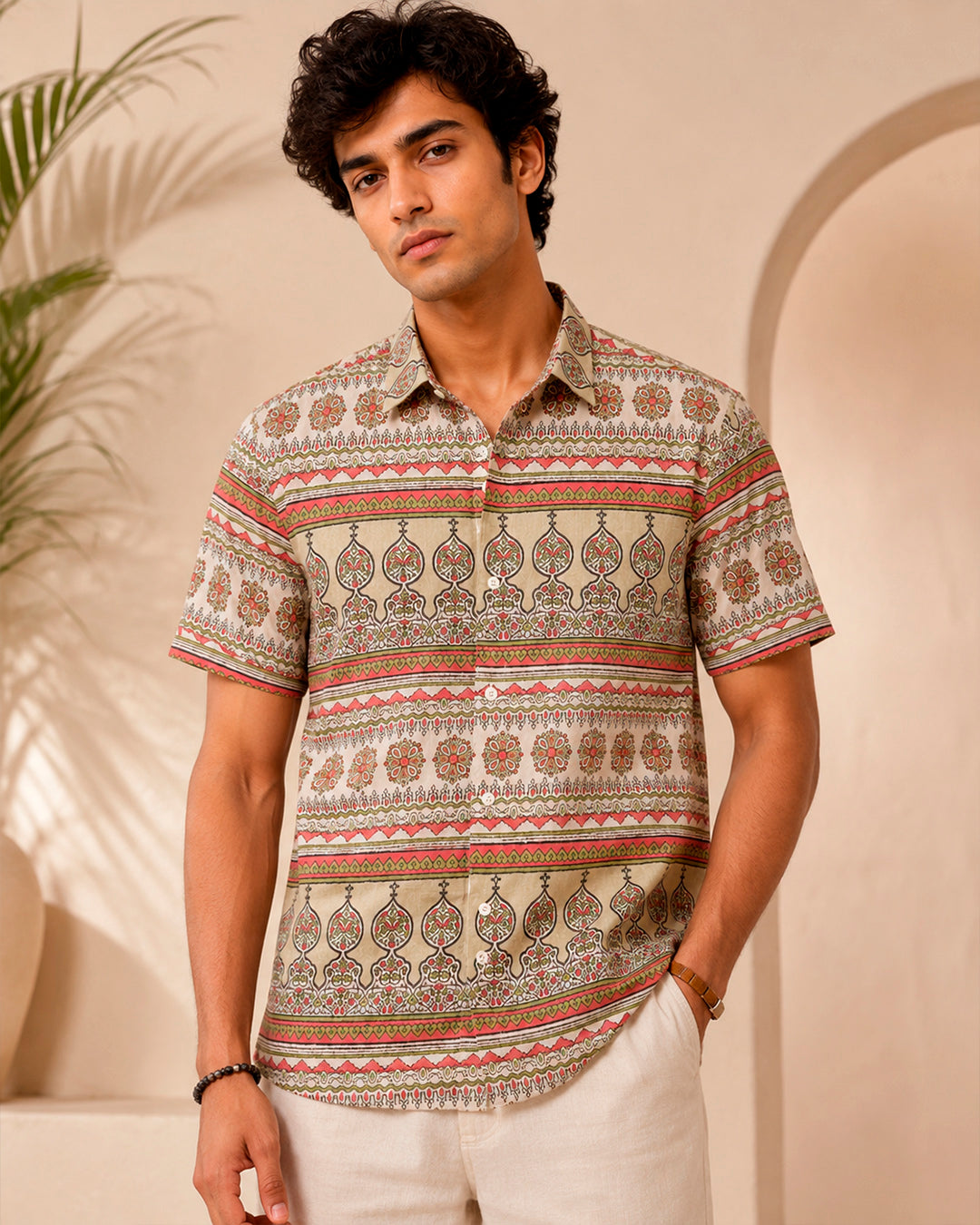 Ajrakh Mughal Motif Half Shirt