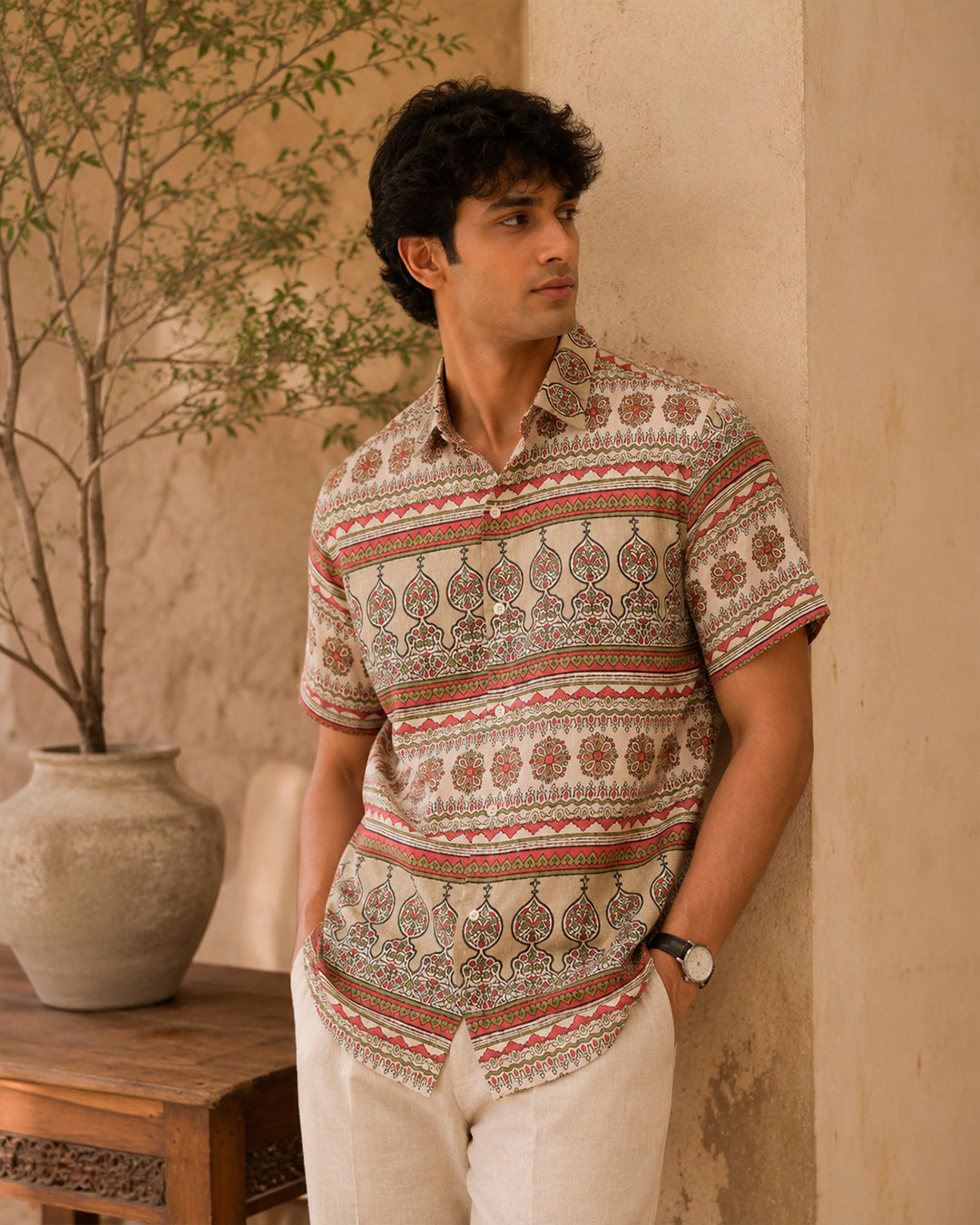 Ajrakh Mughal Motif Half Shirt