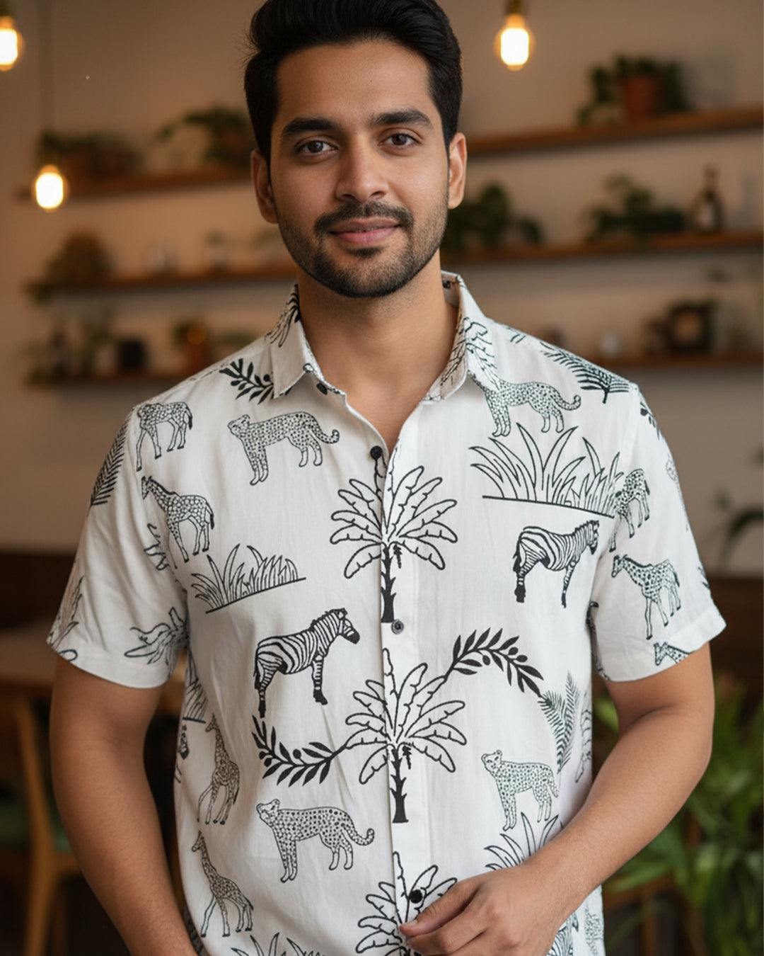 Black And White Animal Print Half Shirt