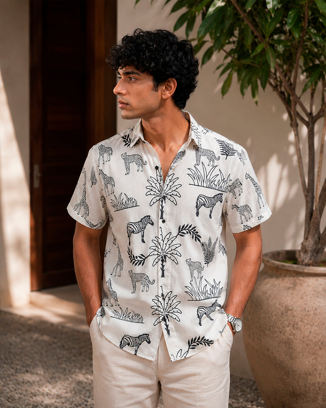 Black And White Animal Print Half Shirt