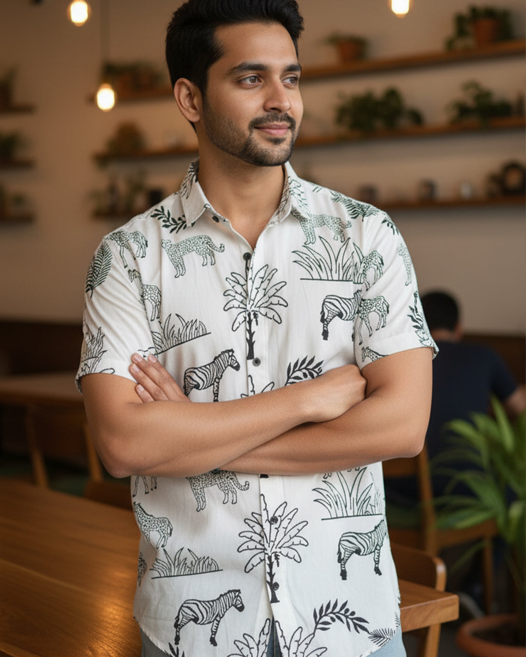 Black And White Animal Print Half Shirt